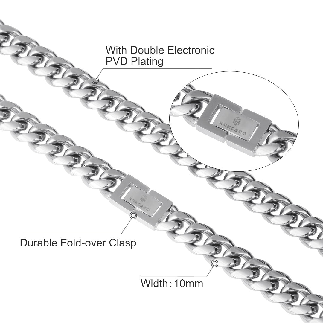 10mm Cuban Link Chain in White Gold for Men's
