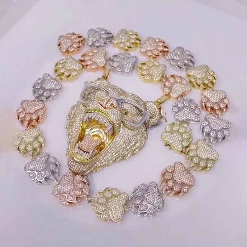 3D | 925S Wearing Glasses Bear Pendant Paw Prints  Chain