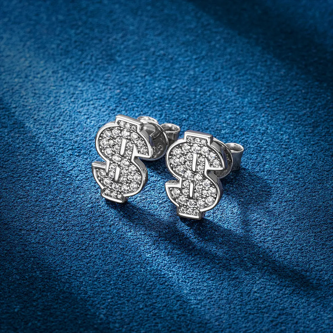 S925 & VVS Moissanite Dollar Sign Stud Earrings