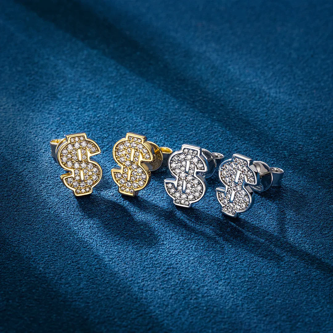 S925 & VVS Moissanite Dollar Sign Stud Earrings