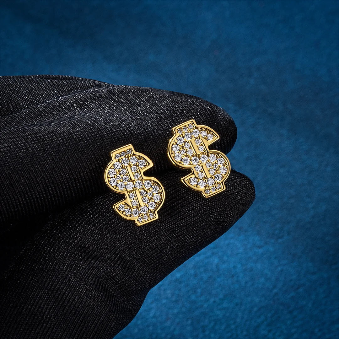 S925 & VVS Moissanite Dollar Sign Stud Earrings