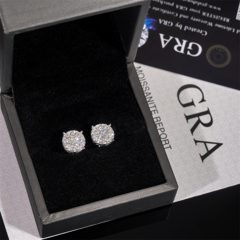 Moissanite Hip Hop Round Full Diamond Earrings