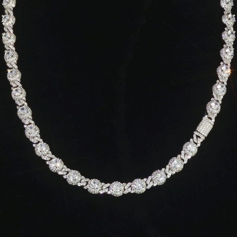7.5mm Moissanite Hip Hop Round Bead Cuban Chain