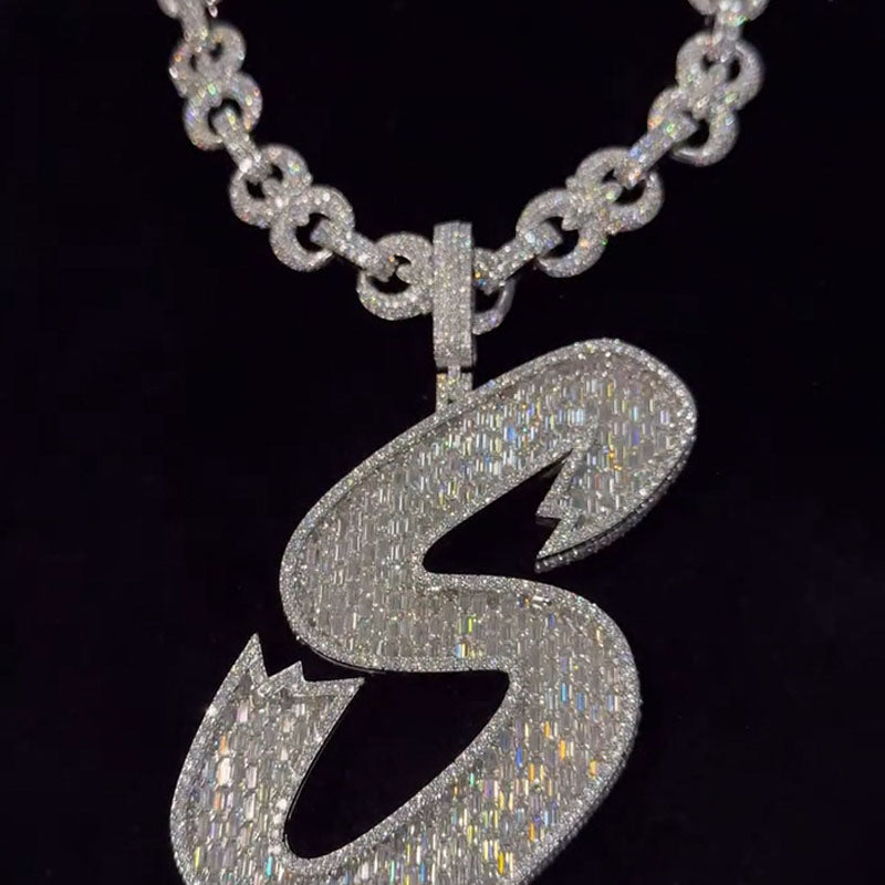 Moissanite Letter S Baguette Pendant