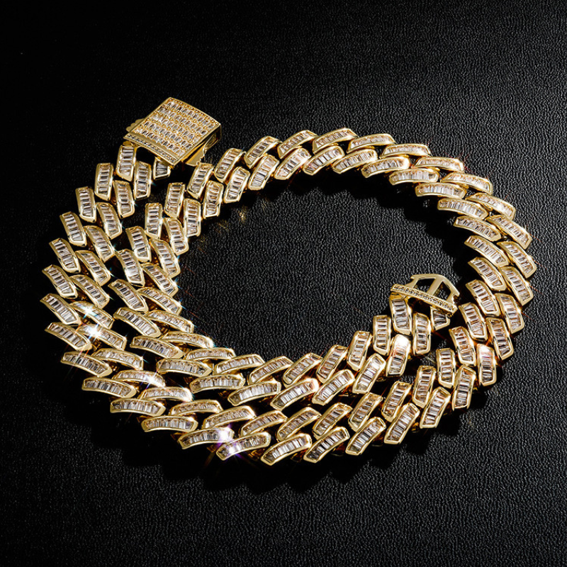 18mm Baguette Cuban Link Chain in White Gold
