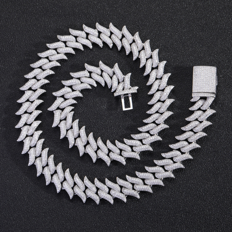 18mm Spiked Moissanite Cuban Chain White Gold