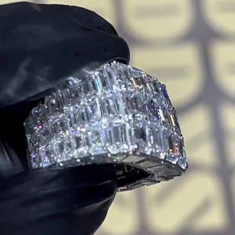 Asscher Cut Men's Chandelier Moissanite Ring