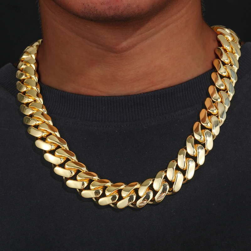 Hip Hop | 10~22mm Diamond Buttonhead Gold Plated Large Cuban Chain