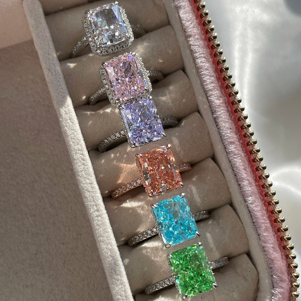 S925 Advanced Ice Flower Cut Colorful Gem Ring