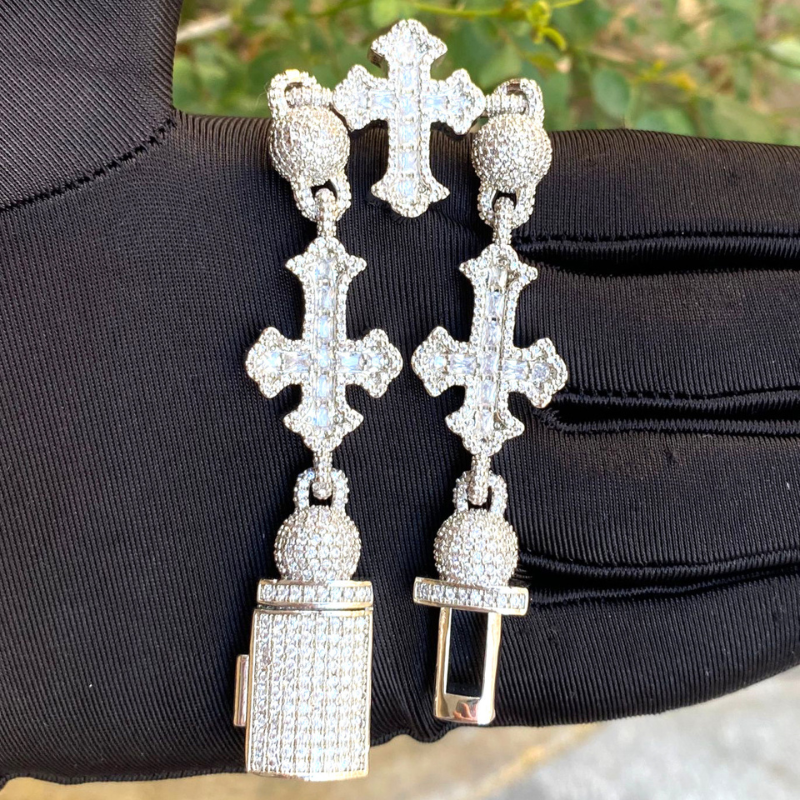 Moissanite Hip Hop Round Bead Cross Bracelet