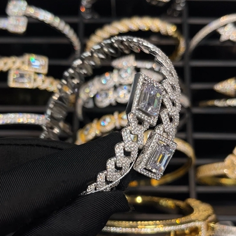 Moissanite Rock Sugar Square Diamond Cuban Bracelet