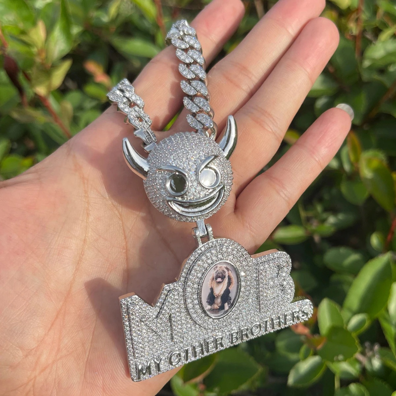 Moissanite Demon Button Personality Letter Splicing can be Customized Photo Pendant