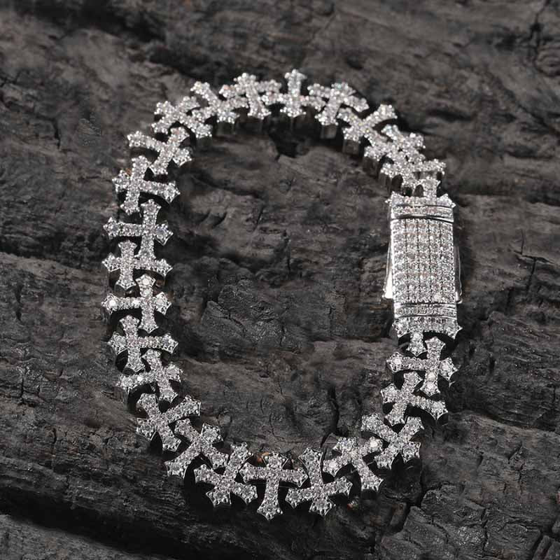 11.5mm Moissanite Cross Cuban Bracelet