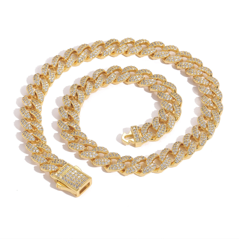 12mm Moissanite Diamond Cuban Chain In White Gold