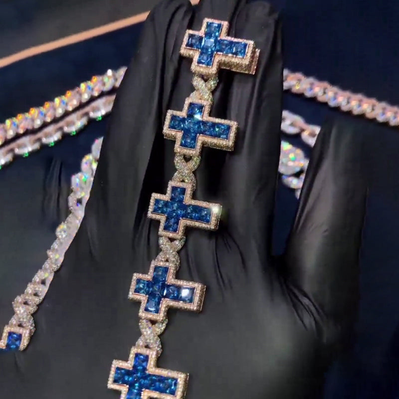 Moissanite Sapphire Cross Unlimited Cuban Bracelet
