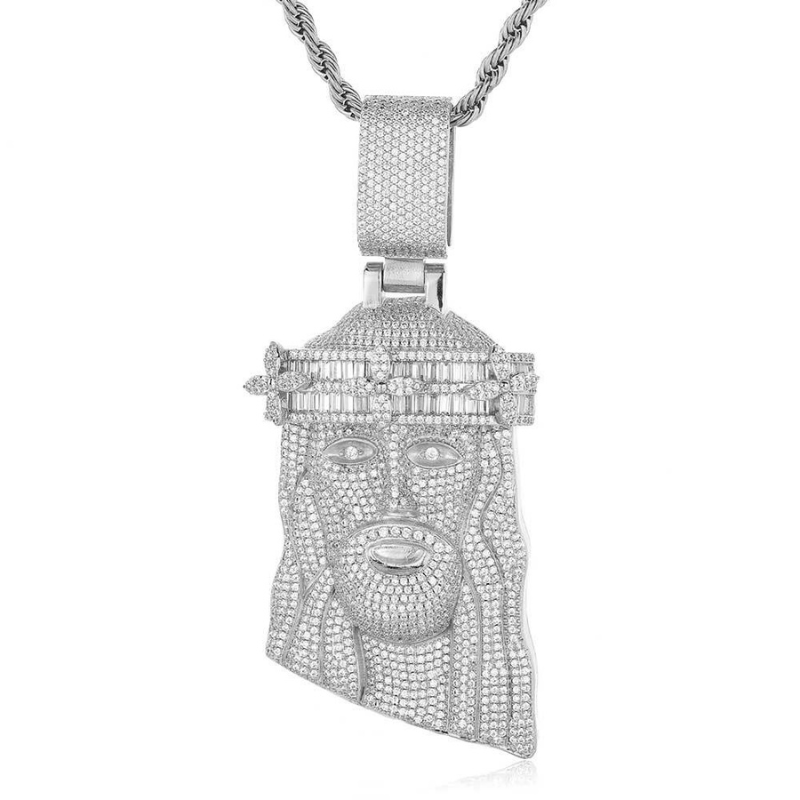 Moissanite Square Diamond Clovers Head Decorated with Jesus Pendant