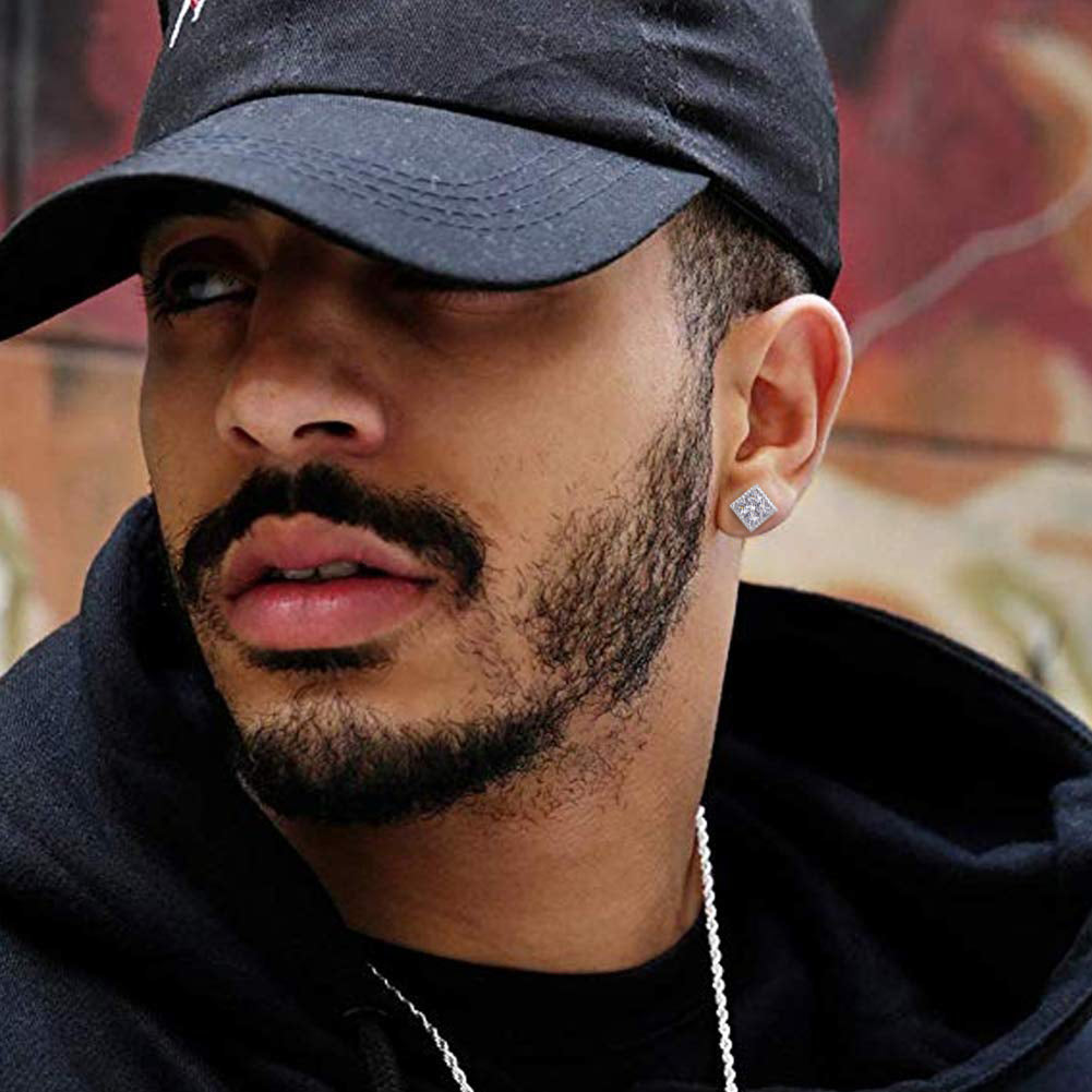 S925 Moissanite Princess Cut Diamond Stud Earrings for Men