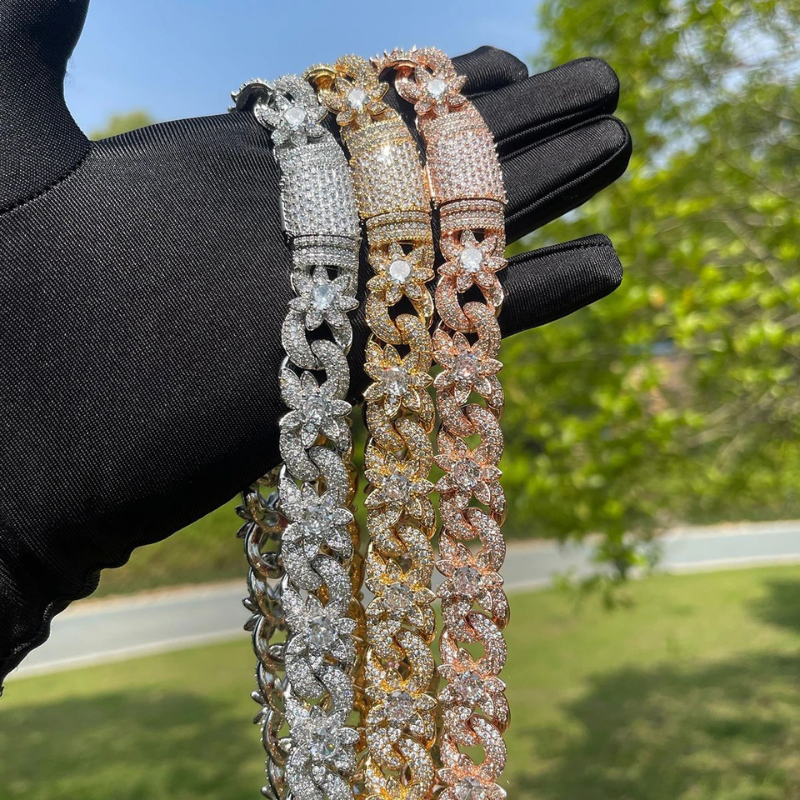 15mm Iced Out Flowers Sparkle Cuban Chain