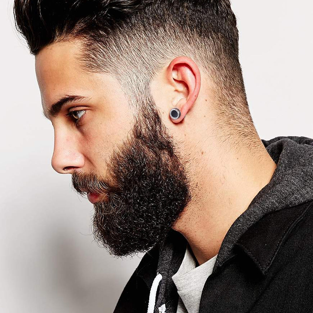 S925 Round Black Onyx Moissanite Stud Earrings for Men