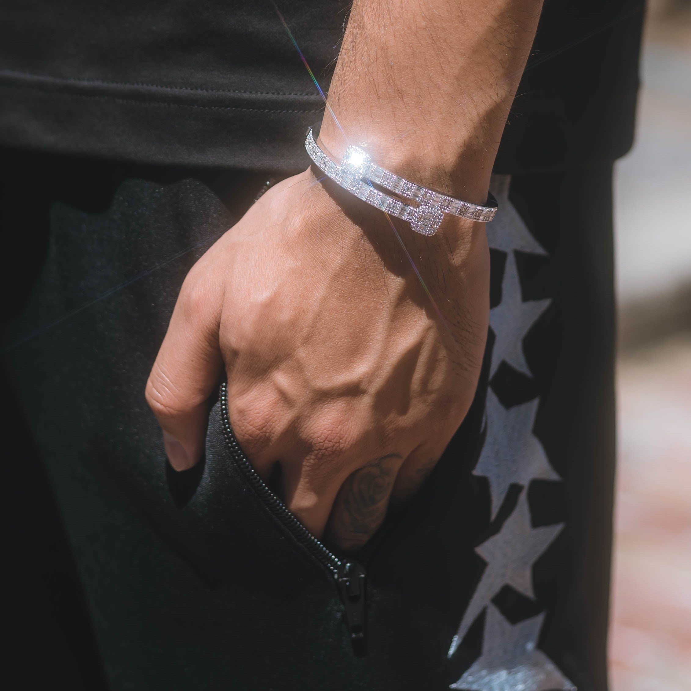 Moissanite Baguette Bangle Bracelet For Men