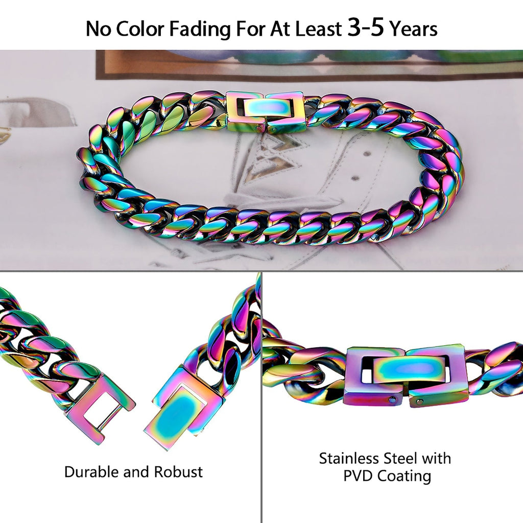 10mm Rainbow Cuban Link Bracelet and Chain Set