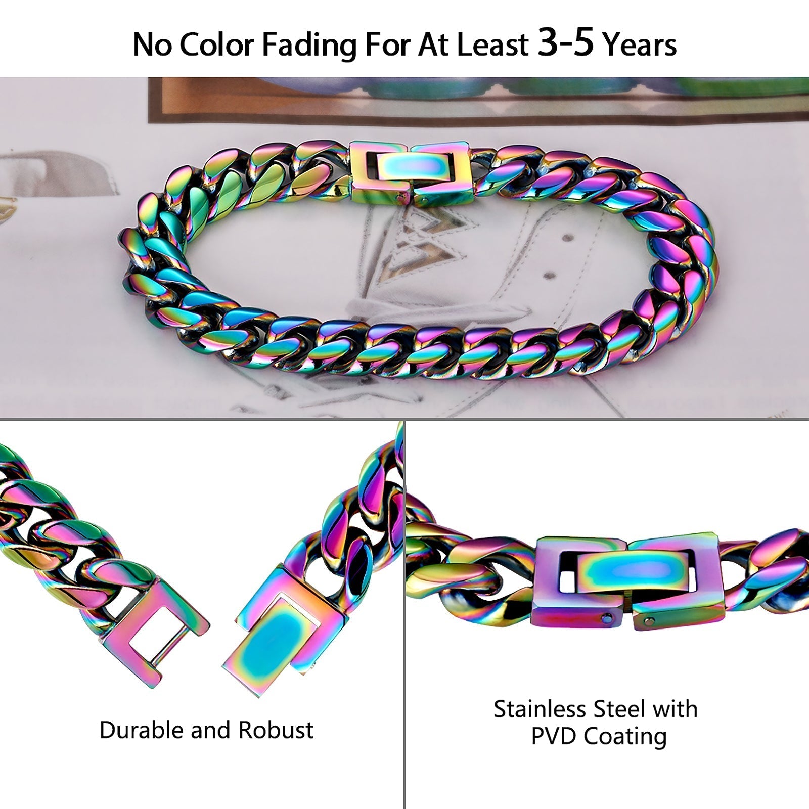 10mm Rainbow Cuban Link Bracelet and Chain Set