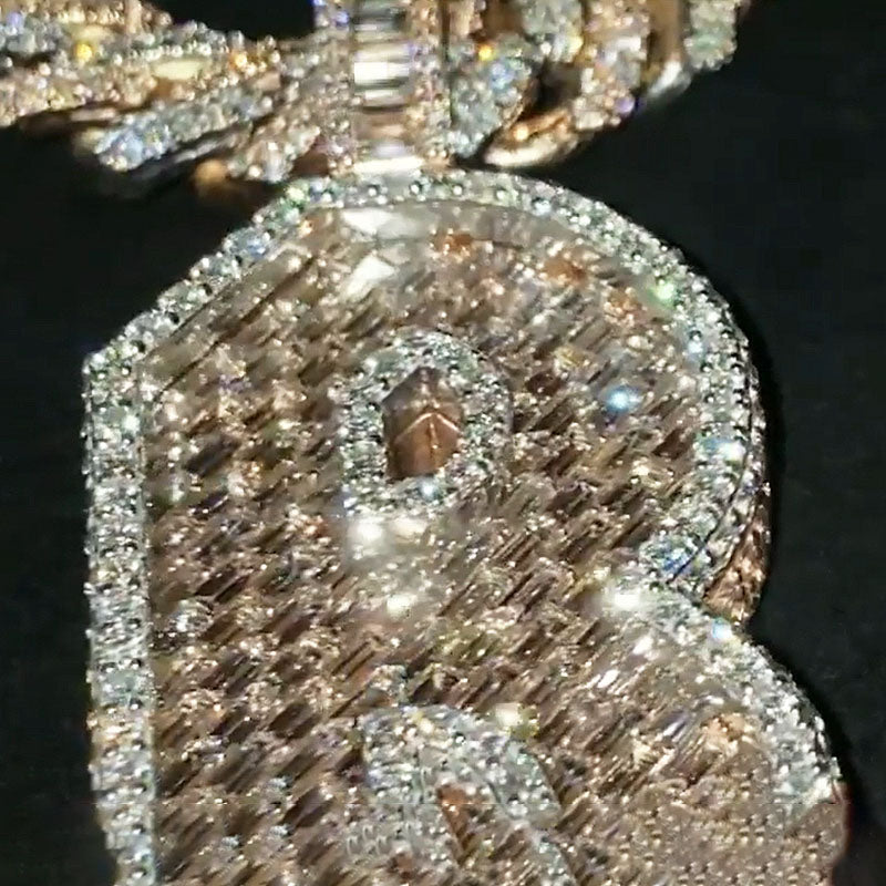 Moissanite Fully Iced Baguette Cut "R" Letter Pendant