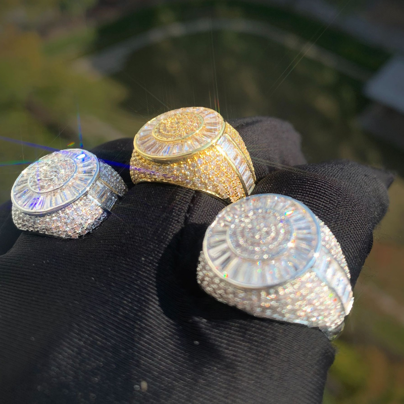 Moissanite Hip Hop Round Baguette Ring