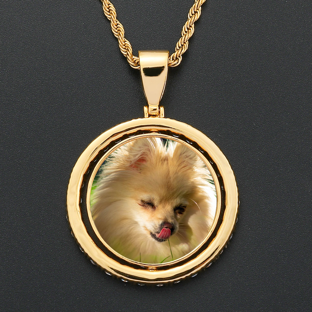 Iced Out Custom Double Sided Rotated Round Picture Moissanite Necklace Photo Pendant
