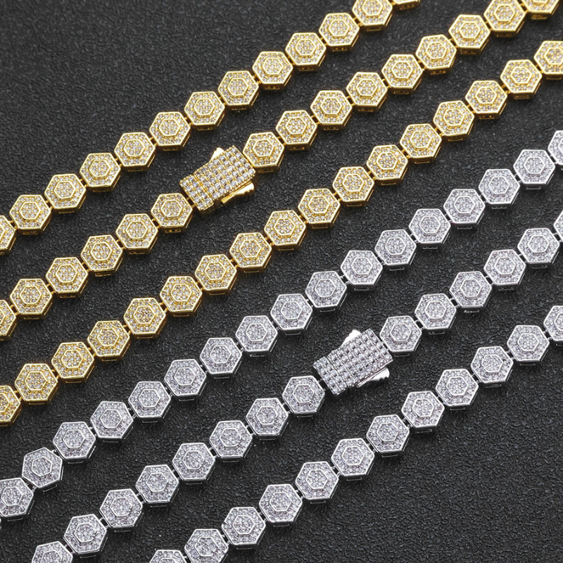 8.5mm Moissanite Geometric Hexagonal Rock Sugar Chain