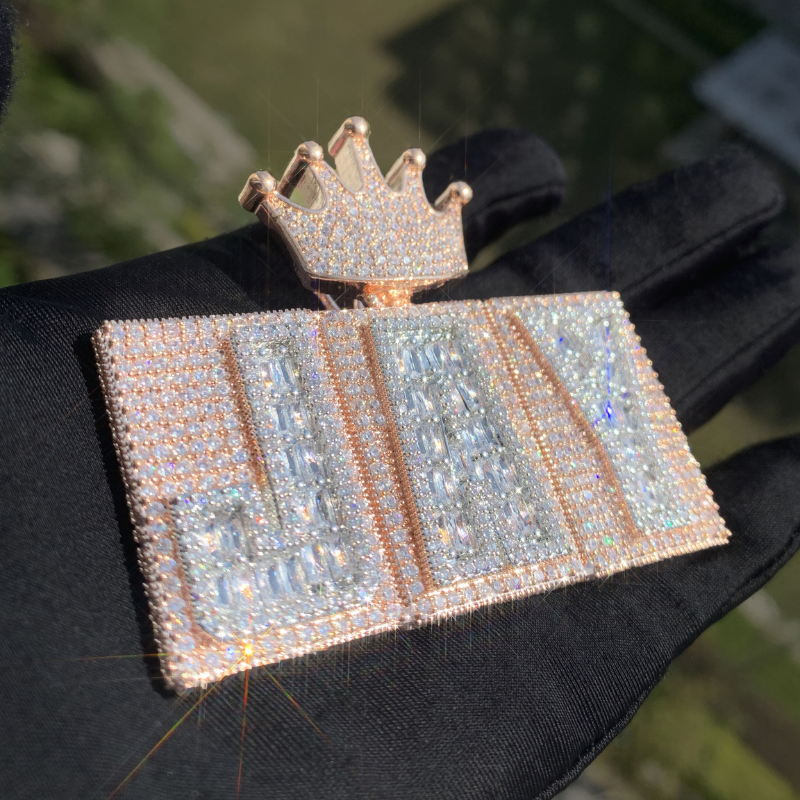 Moissanite Hip-Hop Crown Buckle Rectangular Letter Custom Pendant