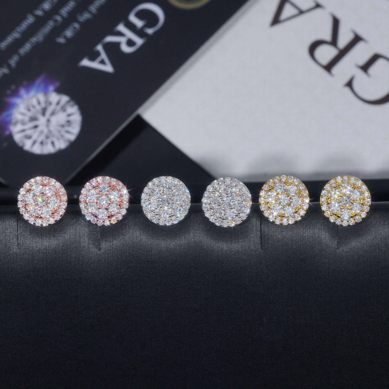 Moissanite Hip Hop Fashion Round Earrings