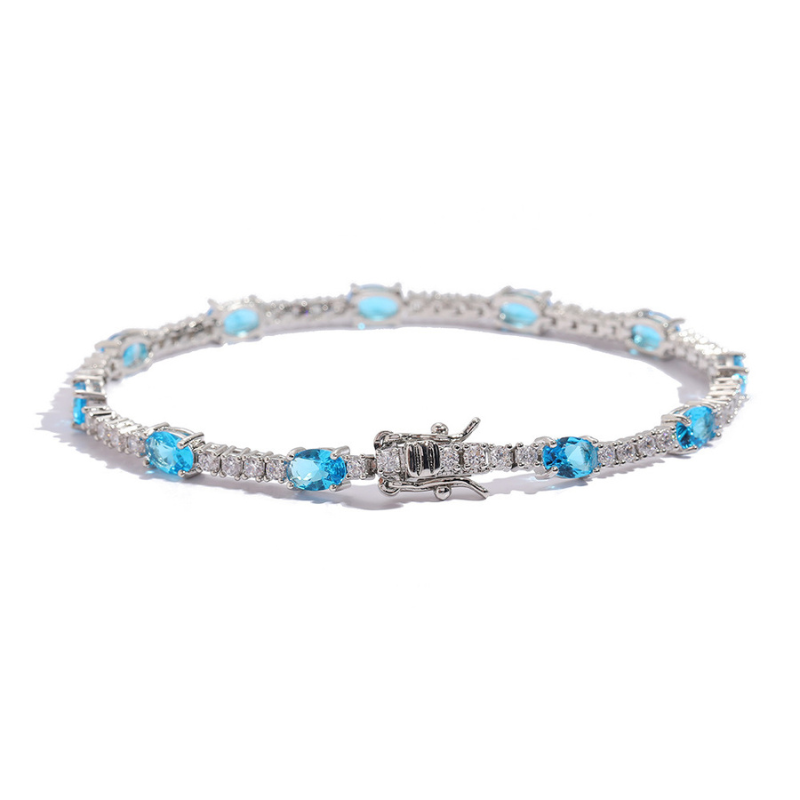 2mm Moissanite Colorful Egg Shaped Gemstone Tennis Bracelet
