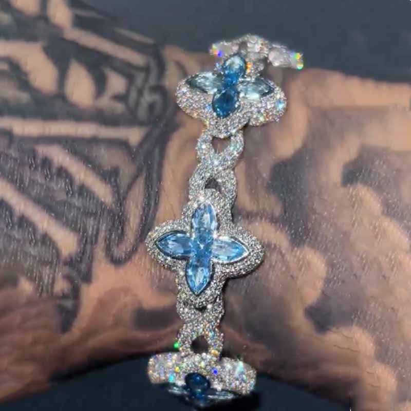 Aquamarine Color Marquise Moissanite Infinity Lucky  Bracelet