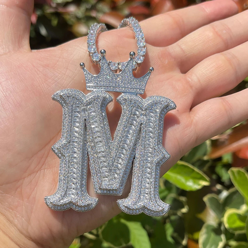 Moissanite Crown Button Arc Art Letter Pendant