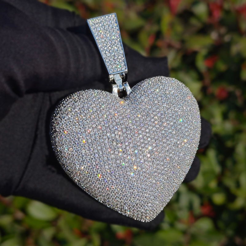 Moissanite Hip Hop Full Diamond Heart Pendant