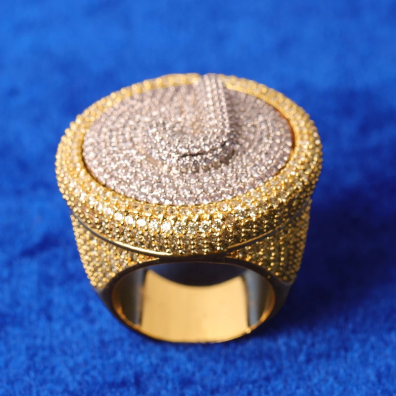 Moissanite 14K Real Gold Plated Shield DIY Custom Letter Rotating Ring