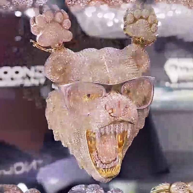 3D | 925S Wearing Glasses Bear Pendant Paw Prints  Chain