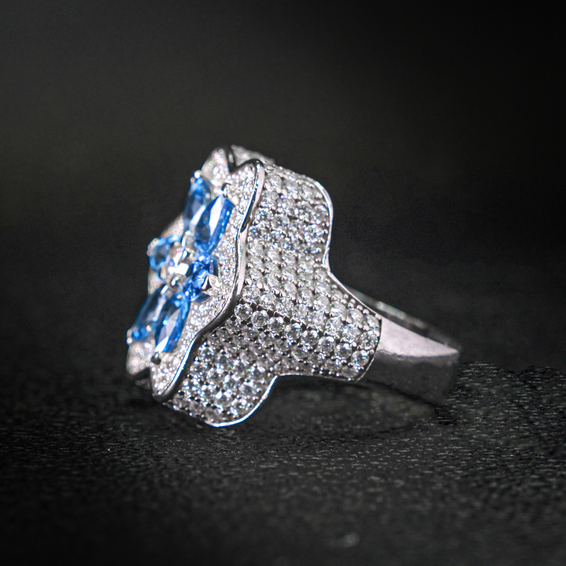 Moissanite Clover Sapphire Flower Ring