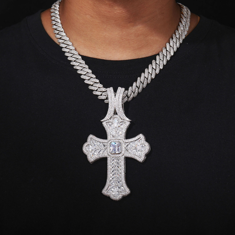 Moissanite Hip Hop Oversized Cross Pendant