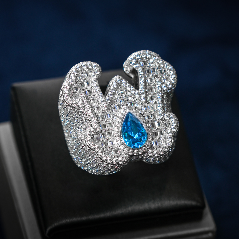 Moissanite Sparkling Crown Sapphire Ring