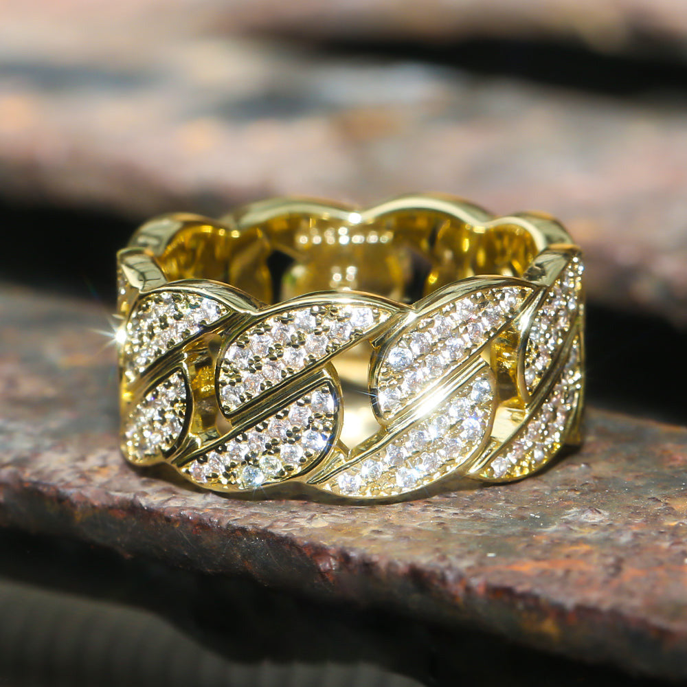 Street Style | Iced Out Cuban Mens Ring in 14K Gold