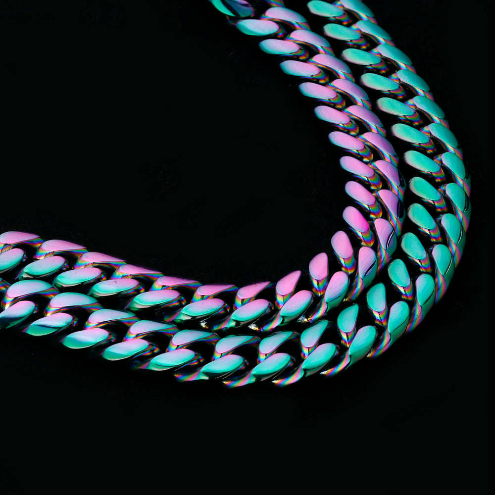 10mm Rainbow Cuban Link Bracelet and Chain Set