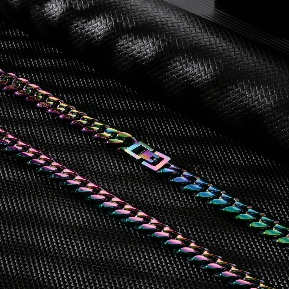 10mm Rainbow Cuban Link Bracelet and Chain Set