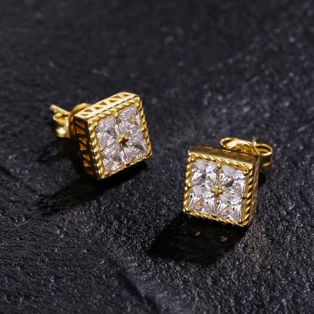 S925 Moissanite Princess Cut Diamond Stud Earrings for Men
