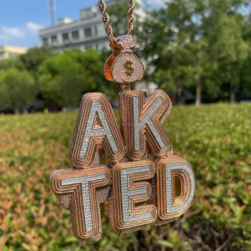 Moissanite Dollar Bag Button Design Letter Custom Pendant