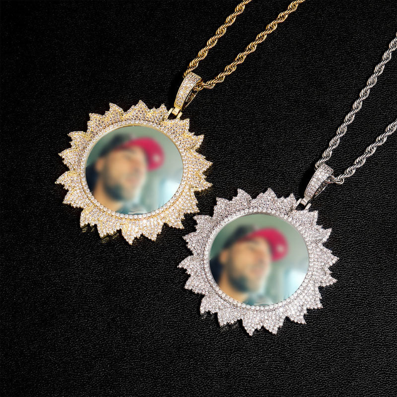 Moissanite Sunflower Custom Photo Pendant