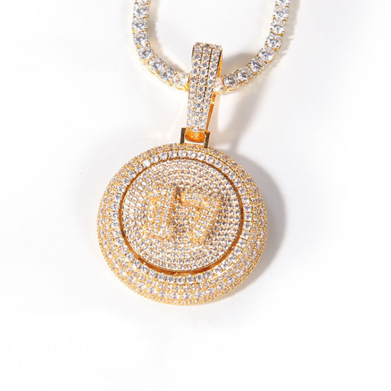 Moissanite Creative Custom Letter Rotating Circular Pendant