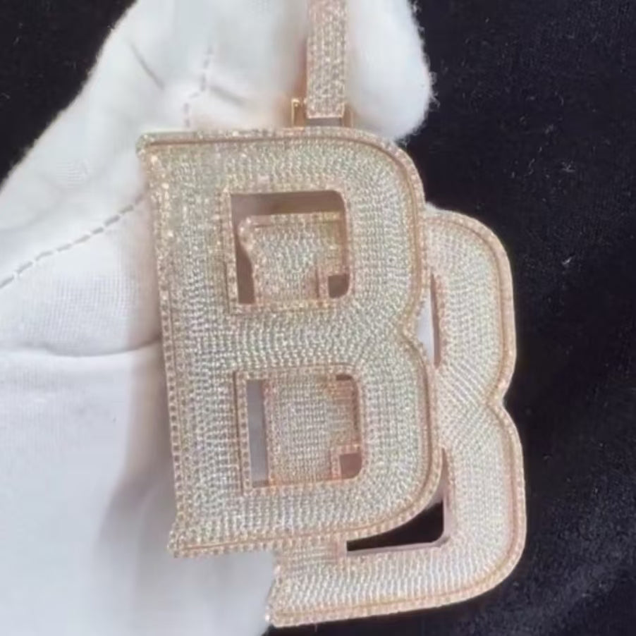 Moissanite Double B Overlapping Letter Pendant