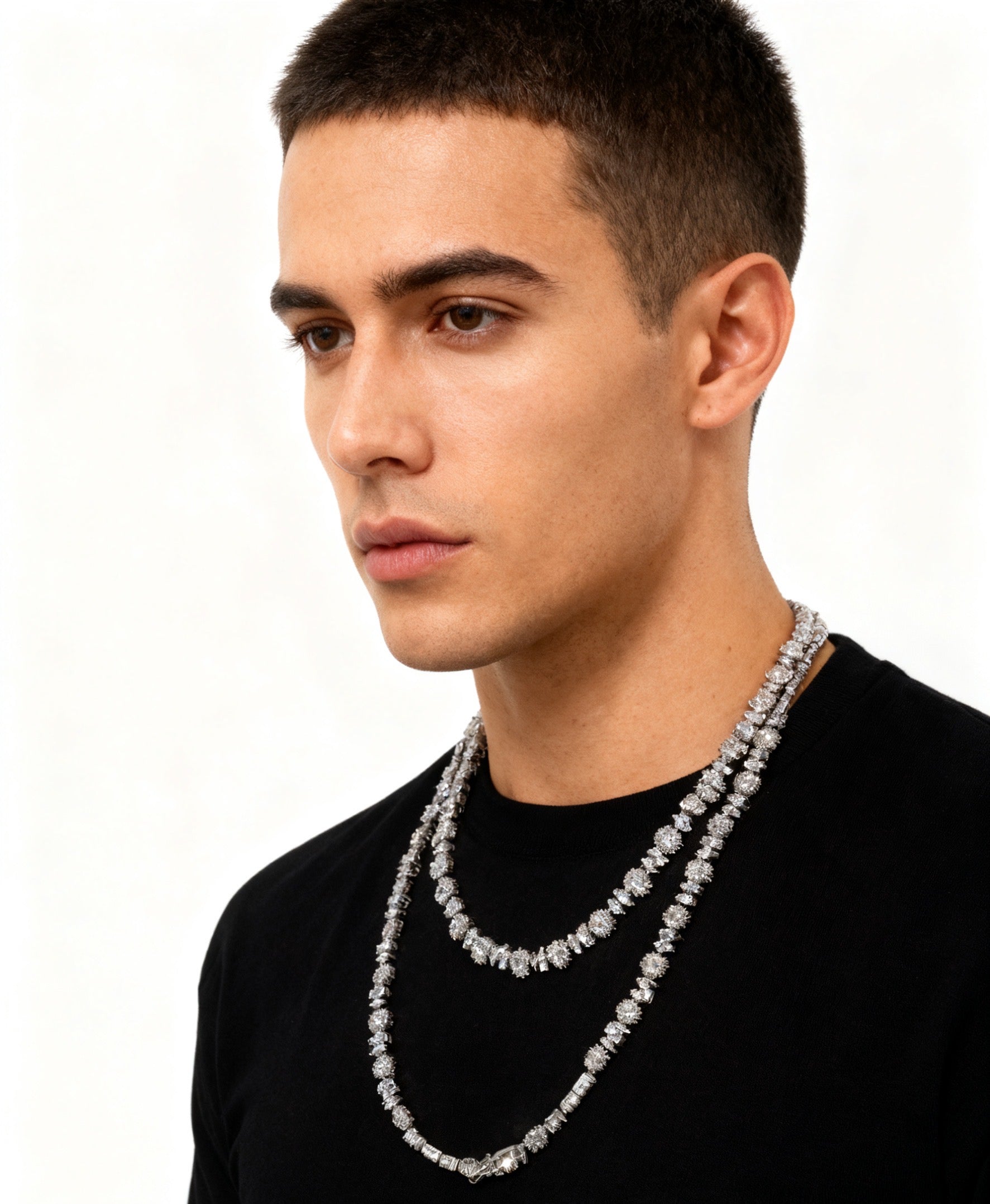 Iced-Out Multi-Layered Diamond-Cut  Necklace for Bling Jewelry,A73